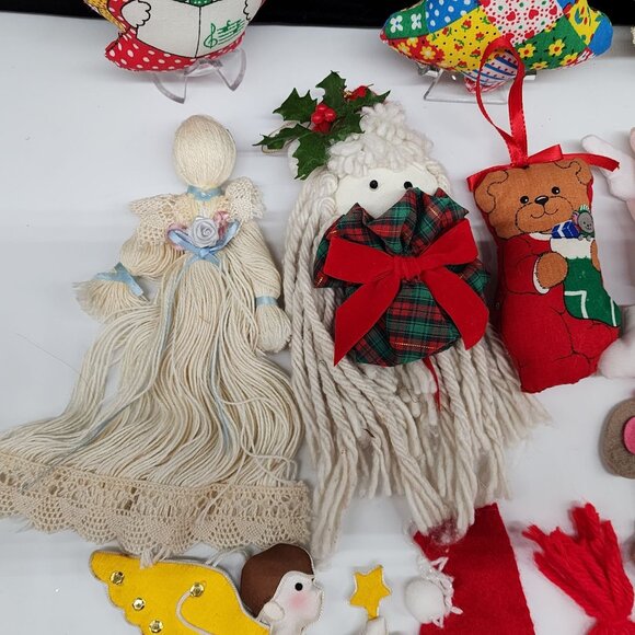 Vintage Handmade Christmas Ornaments Fabric Felt Sequin Yarn Angels Figures - Picture 9 of 9